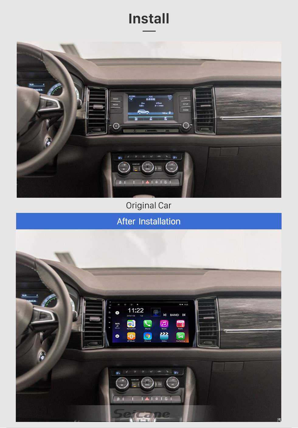 Seicane 10.1 polegada android 10.0 gps rádio de navegação para 2017-2018 skoda diack com hd touchscreen bluetooth wi-fi apoio carplay câmera de backup