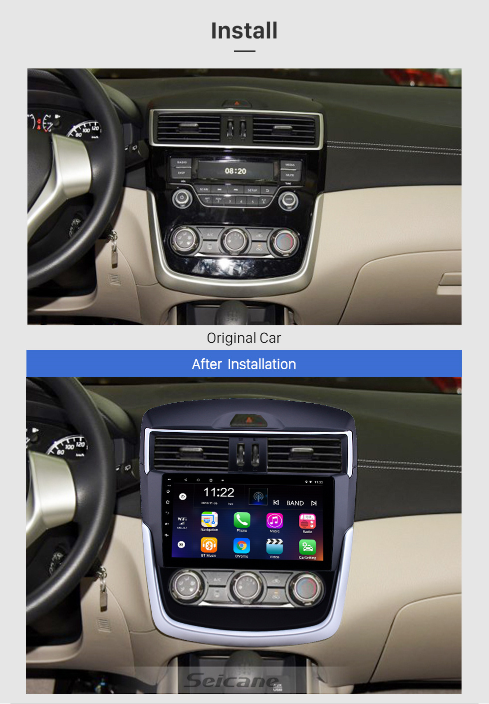 Seicane OEM 9 pouces Android 10.0 Radio pour 2016-2018 Nissan Tiida Bluetooth WIFI HD écran tactile soutien à la navigation GPS Carplay DVR caméra arrière