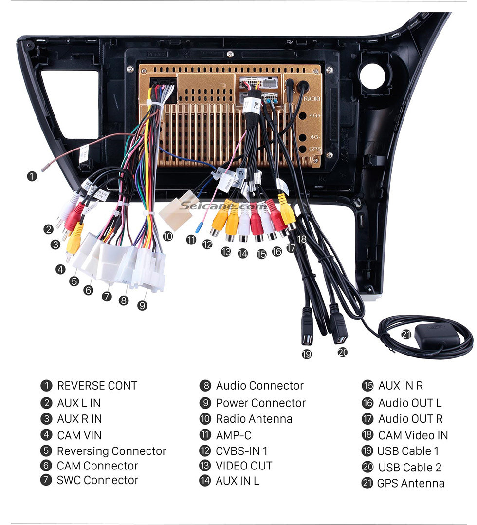 Seicane 10.1 pulgadas Android 13.0 para Toyota Corolla Altis 11 Auris E170 E180 2017 2018 2019 Radio Sistema de navegación GPS con pantalla táctil HD Soporte Bluetooth Carplay OBD2