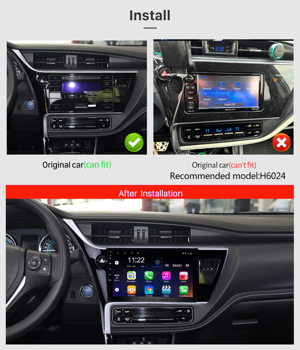 Seicane 10,1 polegadas Android 13.0 para Toyota Corolla Altis 11 Auris E170 E180 2017 2018 2019 Rádio Sistema de Navegação GPS Com HD Touchscreen Bluetooth suporte Carplay OBD2