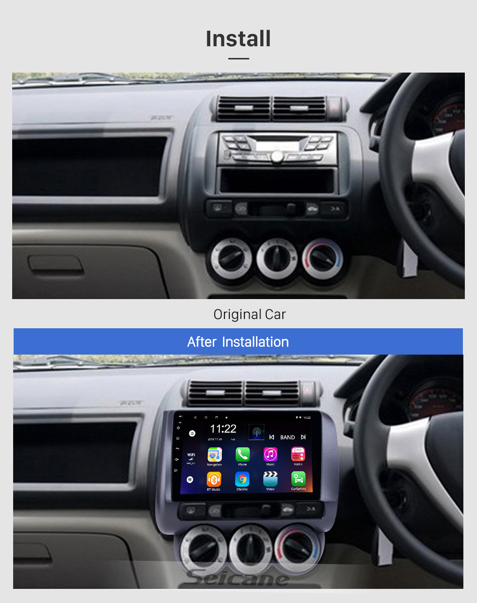 Seicane Android 10.0 9 polegadas HD Touchscreen GPS de navegação por rádio para 2002-2008 Honda Jazz Manual AC com suporte a Bluetooth Carplay SWC DAB +