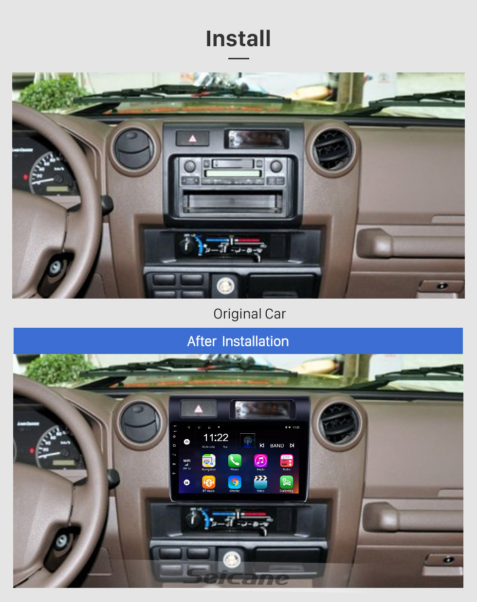 Seicane HD Touchscreen 9 polegadas Android 13.0 GPS Navigation Radio para 2005 2006 2007-2020 Toyota Land Cruiser 70 Series LC70 LC71 LC76 LC78 LC79 com suporte Bluetooth Carplay Controle do Volante