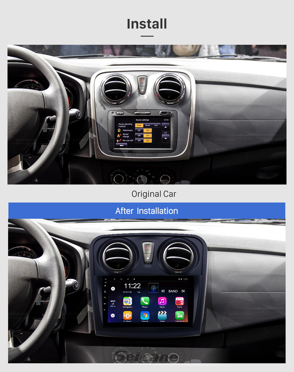 Seicane HD Touchscreen 9 Zoll Android 10.0 GPS Navigationsradio für 2012-2017 Renault Dacia Sandero mit Bluetooth AUX Unterstützung Carplay TPMS