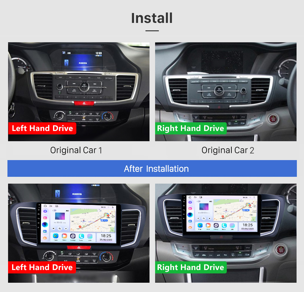 Seicane 10,1 pouces Android 13.0 HD Radio tactile Navigation GPS pour 2013 Honda Accord 9 Version basse avec support Bluetooth USB WIFI Carplay OBD