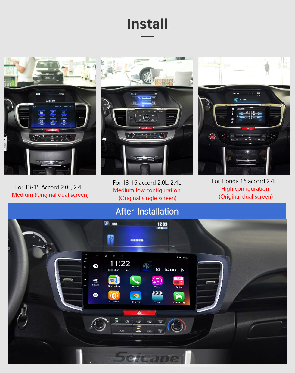 Seicane Radio de navegación GPS con Android 10,0 de 10,1 pulgadas para Honda Accord 9 2013 versión alta con pantalla táctil HD Bluetooth USB compatible con Carplay TPMS