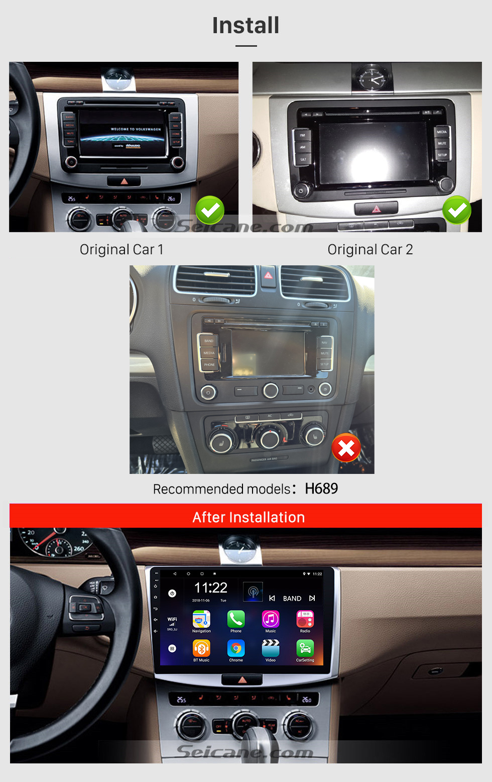 Seicane 2012 2013 2014 VW Volkswagen Magotan B7 Bora Golf 6 10.1 inch Android 13.0 HD Touchscreen GPS Navigation Radio with Bluetooth WIFI support 1080P