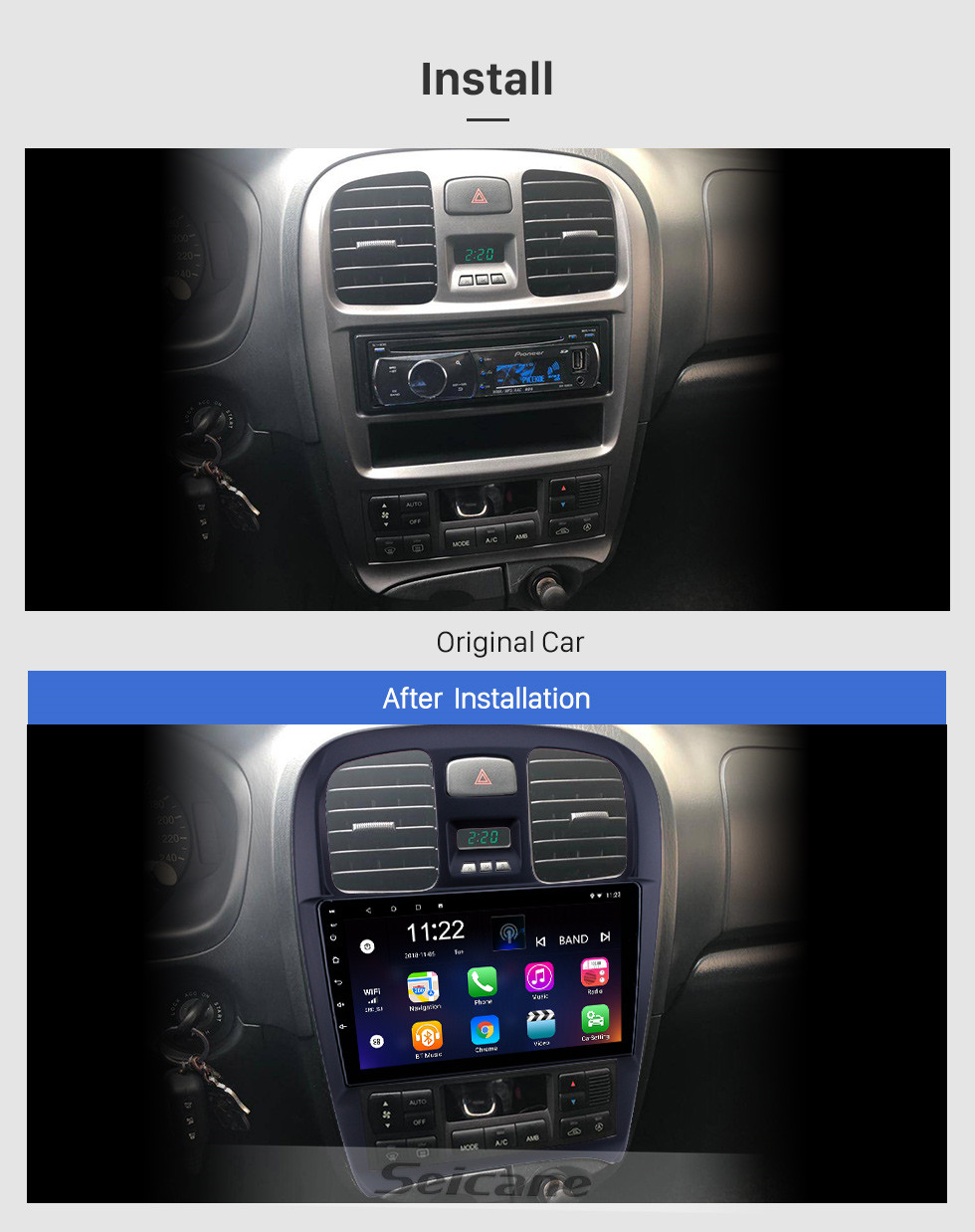 Seicane Radio de navegación GPS Android 10.0 de 9 pulgadas con pantalla táctil para Hyundai Sonata 2003-2009 con soporte Bluetooth AUX Carplay TPMS