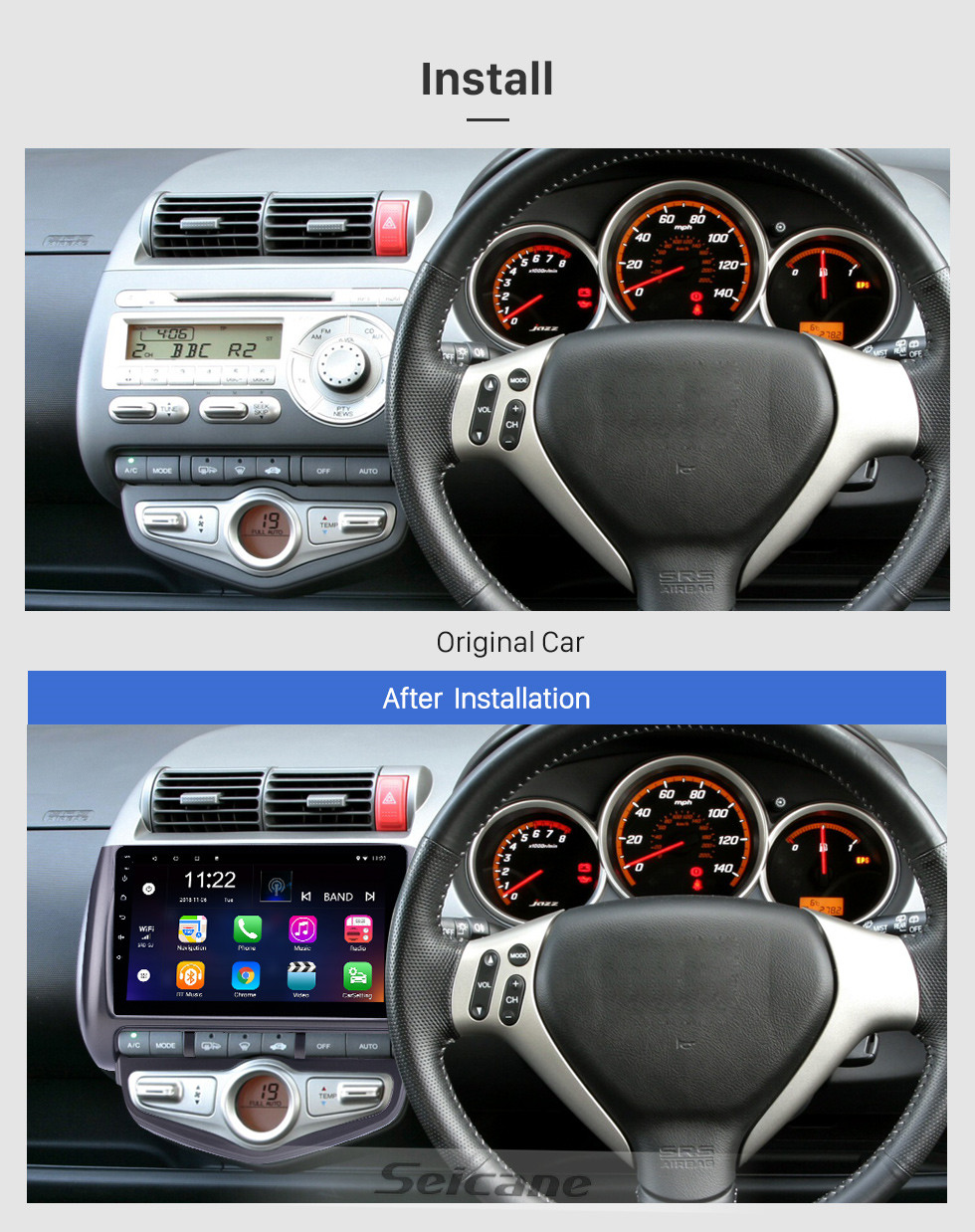 Seicane Android 10.0 9 pulgadas HD Pantalla táctil GPS Radio Radio para 2006 Honda Jazz City Auto AC RHD con soporte Bluetooth Carplay SWC DAB +