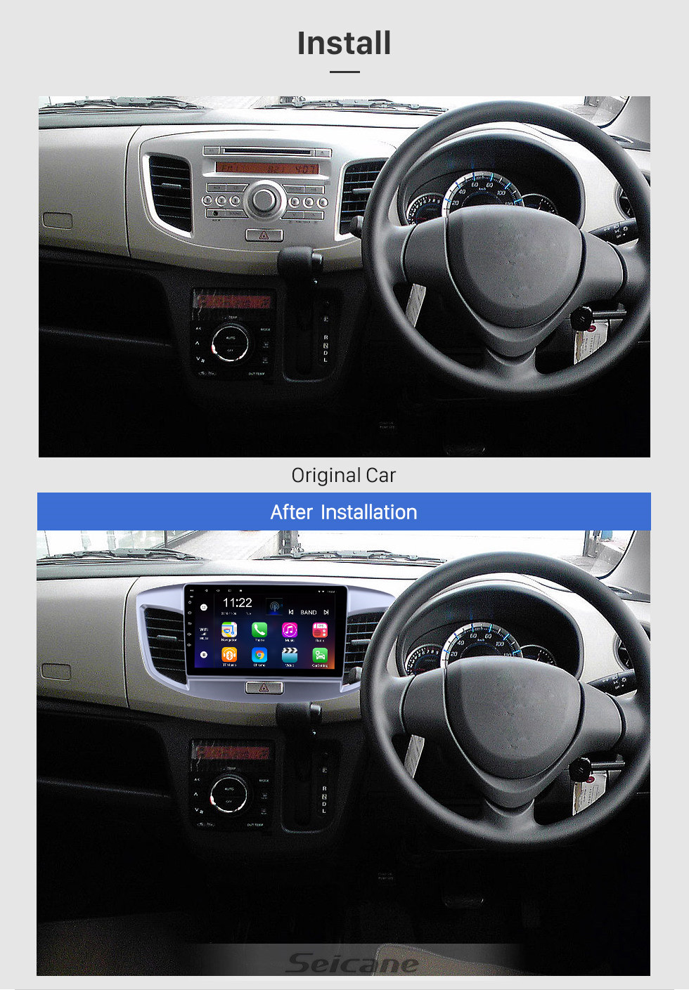 Seicane 2015 Suzuki Wagon Android 10.0 HD Écran tactile 9 pouces Unité centrale Bluetooth GPS Navigation Radio avec prise en charge OBD2 SWC Carplay
