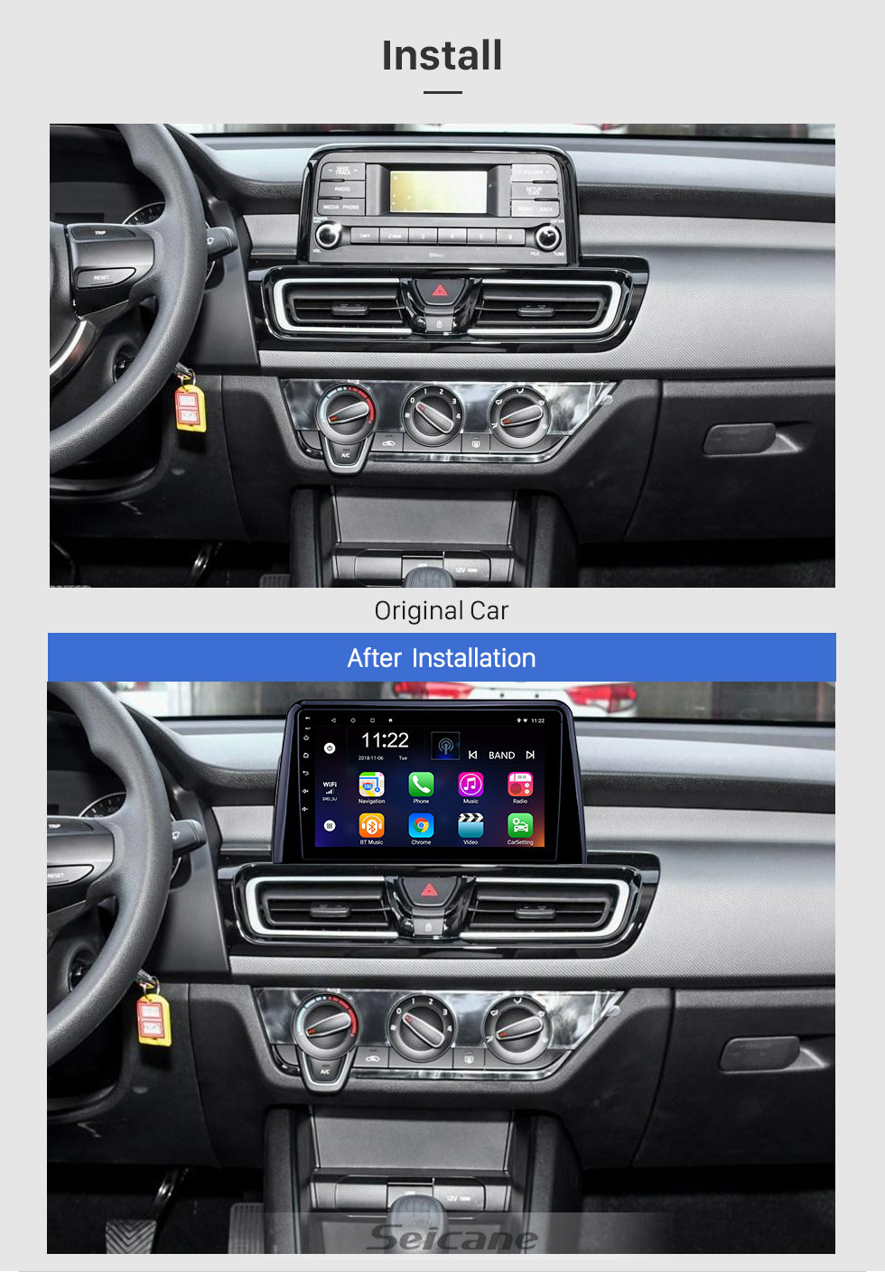 Seicane Android 10.0 9 polegada HD Touchscreen GPS de Navegação GPS para 2018 Kia Forte com suporte a AUX Bluetooth WIFI Carplay SWC DAB +