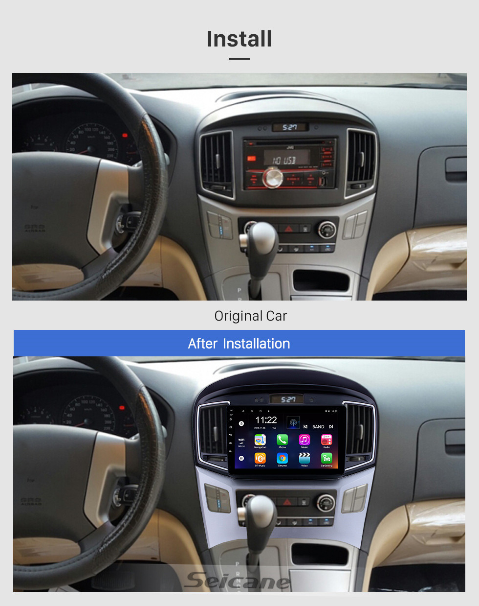 Seicane Radio de navegación GPS Android 10.0 de 9 pulgadas con pantalla táctil para Hyundai Starex H1 2015 con Bluetooth AUX, soporte DVR Carplay