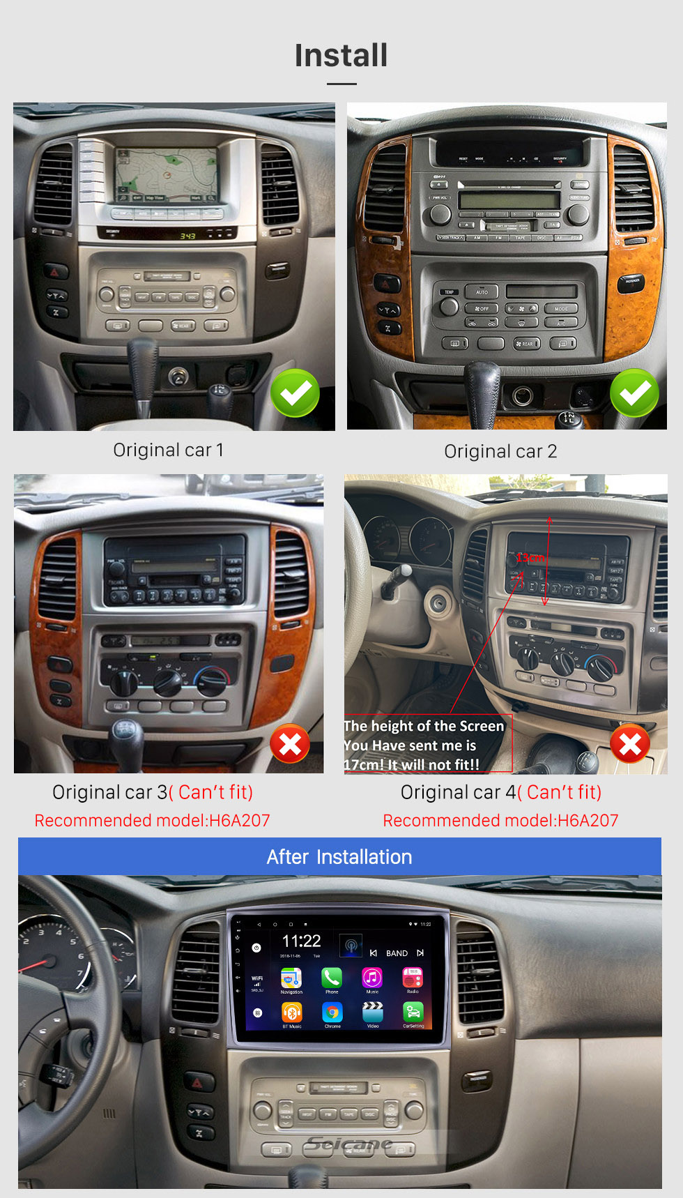 Seicane 10,1-дюймовый GPS-навигатор Android 10.0 для Toyota Land Cruiser 100 2003–2008 годов с автоматическим кондиционером и сенсорным экраном HD Bluetooth Поддержка USB Carplay TPMS