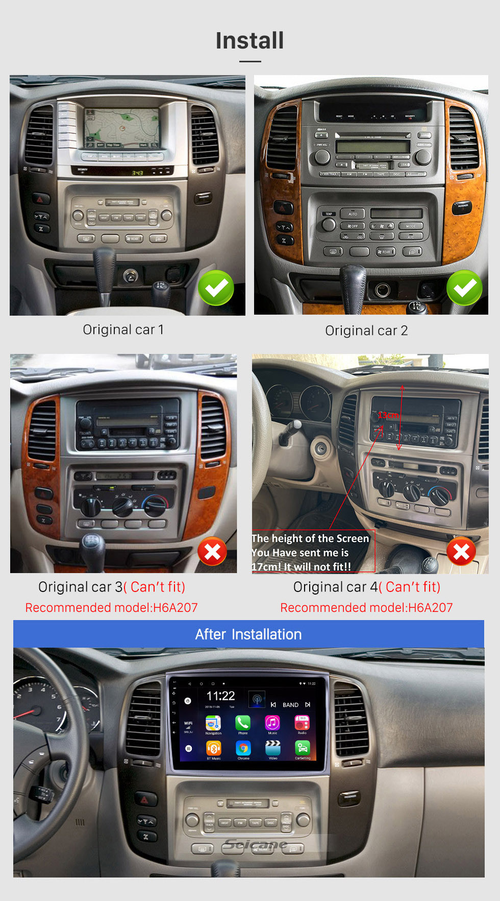 Seicane Radio de navegación GPS Android 10.0 de 10.1 pulgadas para 2003-2008 Toyota Land Cruiser 100 Auto A / C con pantalla táctil HD Bluetooth Soporte USB Carplay TPMS