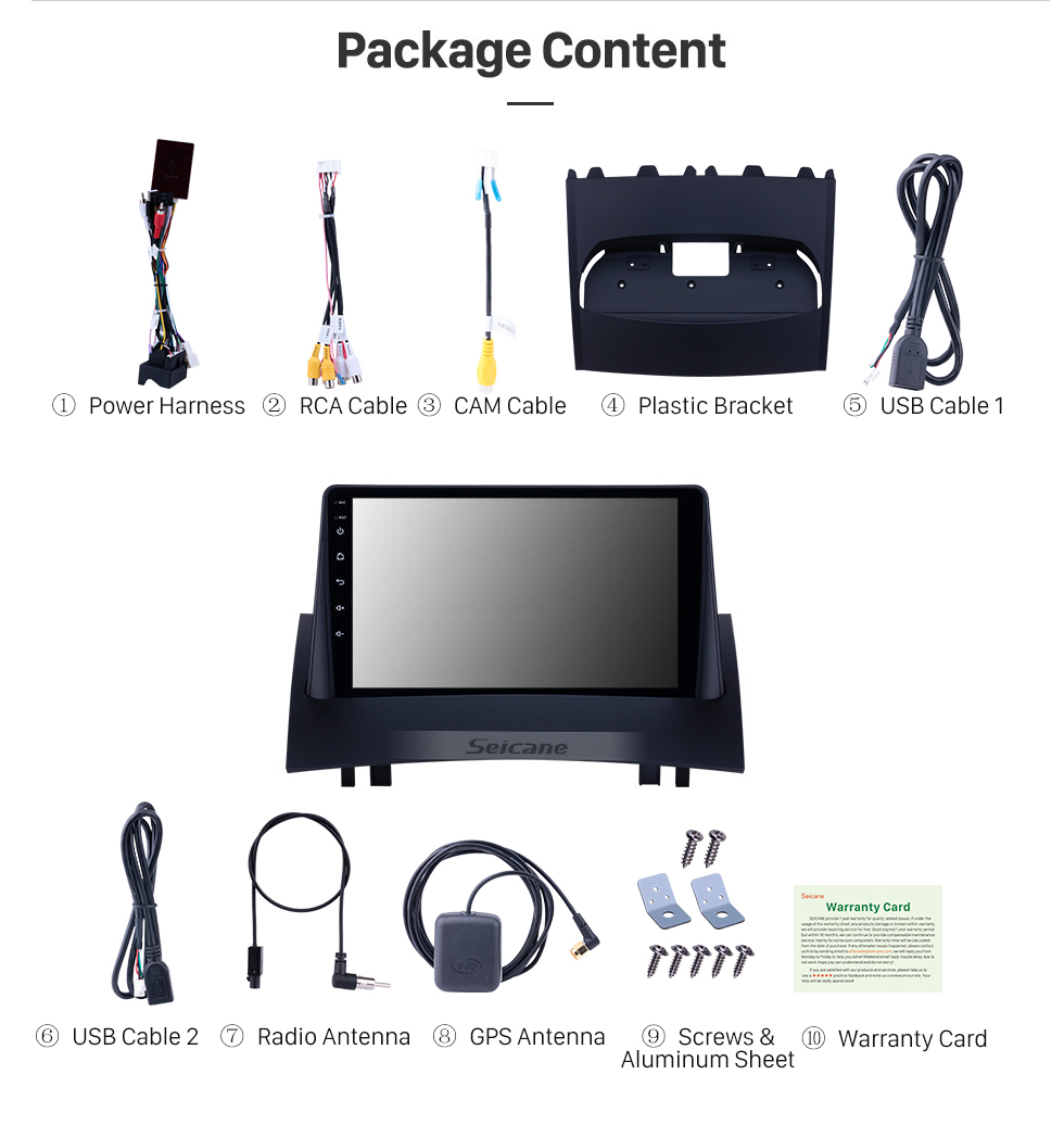 Seicane HD Pantalla táctil 9 pulgadas Android 10.0 Radio de navegación GPS para 2004-2008 Renault Megane 2 con soporte Bluetooth AUX Carplay TPMS