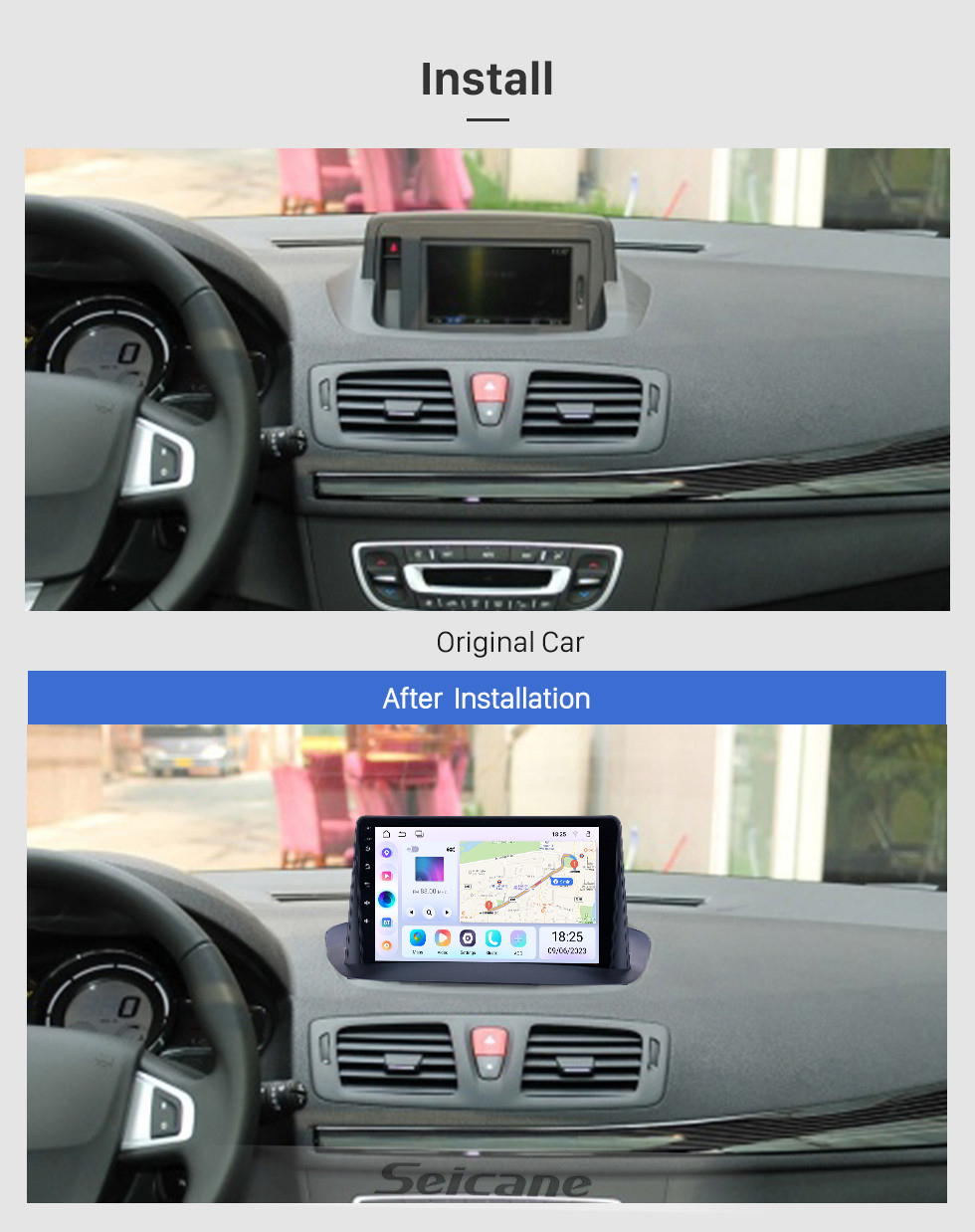 Seicane Android 13.0 9 inch HD Touchscreen GPS Navigation Radio for 2008-2015 RENAULT MEGANE 3 / 2009-2022 FLUENCE with Bluetooth WIFI support Carplay SWC