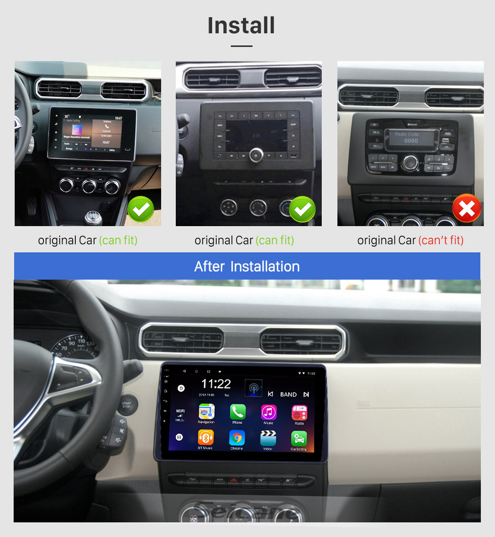 Seicane Radio de navegación GPS Android 10.0 de 10.1 pulgadas para 2018 Renault Duster con pantalla táctil HD Soporte Bluetooth Carplay Control del volante
