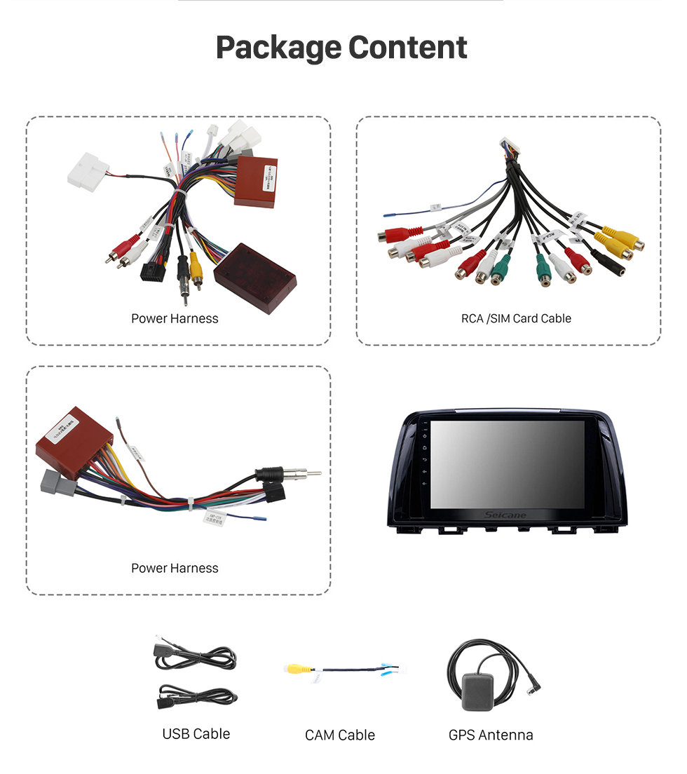 Seicane 2014-2016 Mazda Atenza (Mazda 6) Android 13.0 HD Сенсорный экран 9 дюймов AUX Bluetooth WIFI USB GPS-навигация Поддержка радио OBD2 SWC Carplay