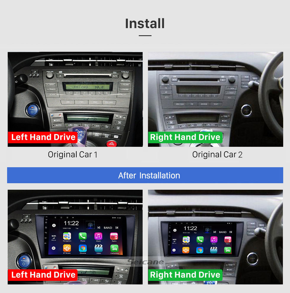 Seicane OEM 9 pouces Android 10.0 Radio pour 2009-2013 Toyota Prius RHD Bluetooth HD Écran tactile Prise en charge de la navigation GPS Carplay Caméra arrière