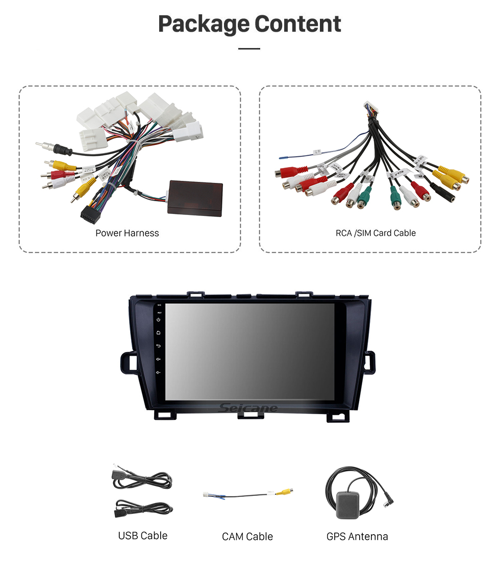 Seicane 2009-2013 Toyota Prius LHD Android 10.0 HD Pantalla táctil 9 pulgadas AUX Bluetooth WIFI USB Navegación GPS Radio compatible SWC Carplay