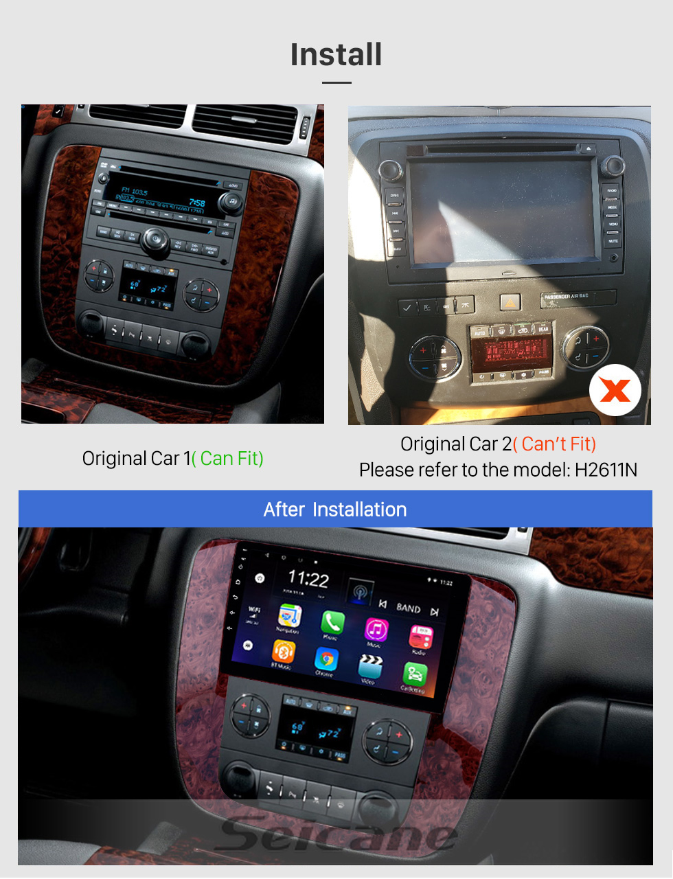 Seicane Android 13.0 9 pouces Radio de navigation GPS pour 2007-2012 GMC Yukon / Acadia / Tahoe Chevy Chevrolet Tahoe / Suburban Buick Enclave avec écran tactile HD Prise en charge Bluetooth OBD2 Carplay