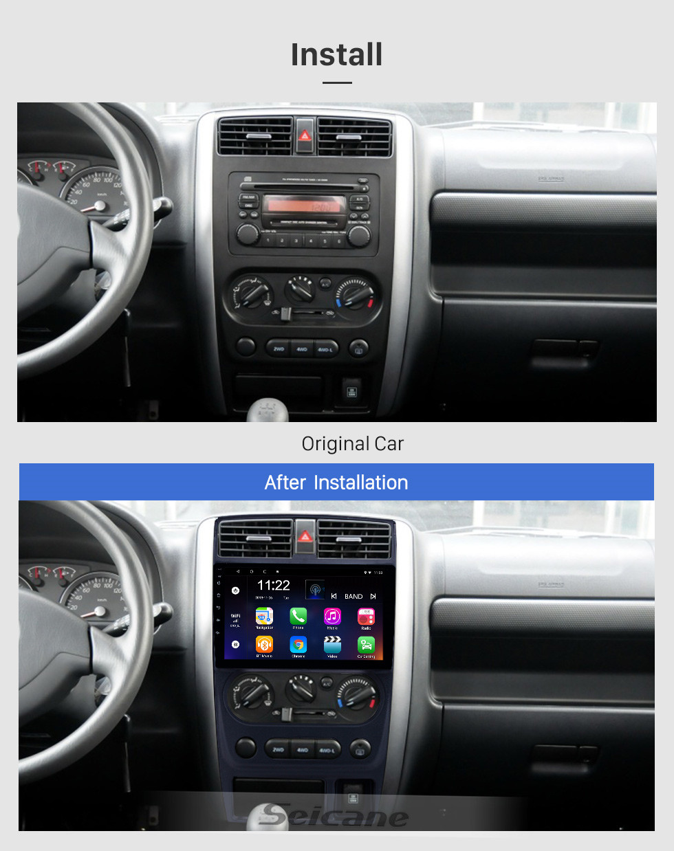 Seicane Android 10.0 9 pouces HD Radio de navigation GPS à écran tactile HD pour 2007-2012 Suzuki Jimny avec Bluetooth WIFI prise en charge AUX AUX Carplay DVR SWC