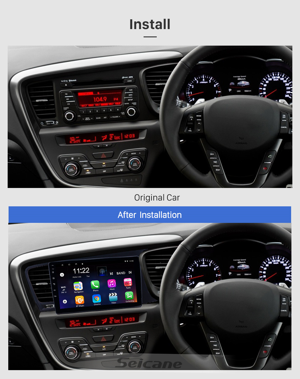 Seicane OEM 9 inch Android 10.0 Radio for 2011-2014 Kia K5 RHD Bluetooth HD Touchscreen GPS Navigation support Carplay Rear camera