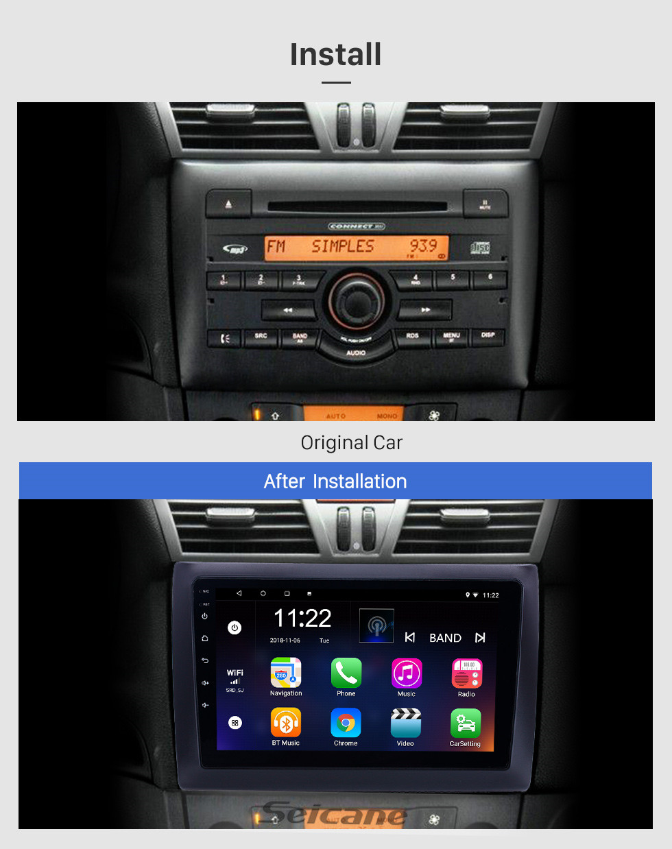 Seicane 2010 Fiat Stilo Android 10.0 HD Touchscreen 9 Zoll AUX Bluetooth WIFI USB GPS Navigationsradio Unterstützung OBD2 SWC Carplay DVR