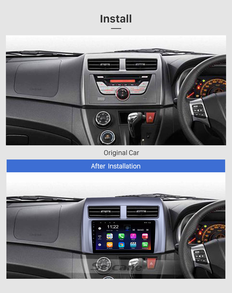 Seicane OEM 9 polegada Android 10.0 Radio para 2015-2017 Proton Myvi Bluetooth HD Touchscreen GPS Suporte de navegação Carplay Câmera traseira