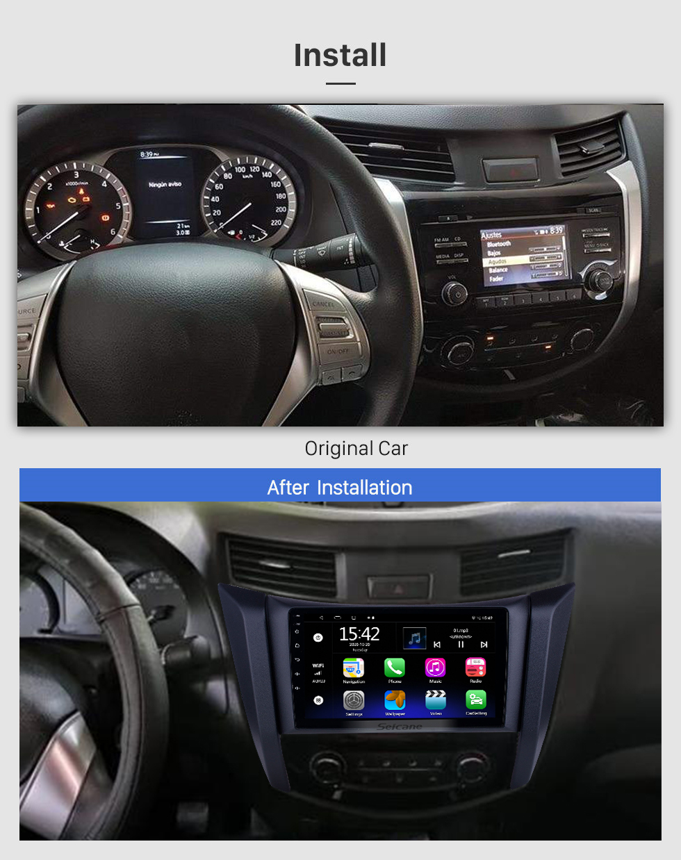 Seicane Radio de navegación GPS Android 10.0 de 9 pulgadas para 2017-2018 Nissan Navara / NP300 / Frontier con pantalla táctil Bluetooth compatible Carplay DVR