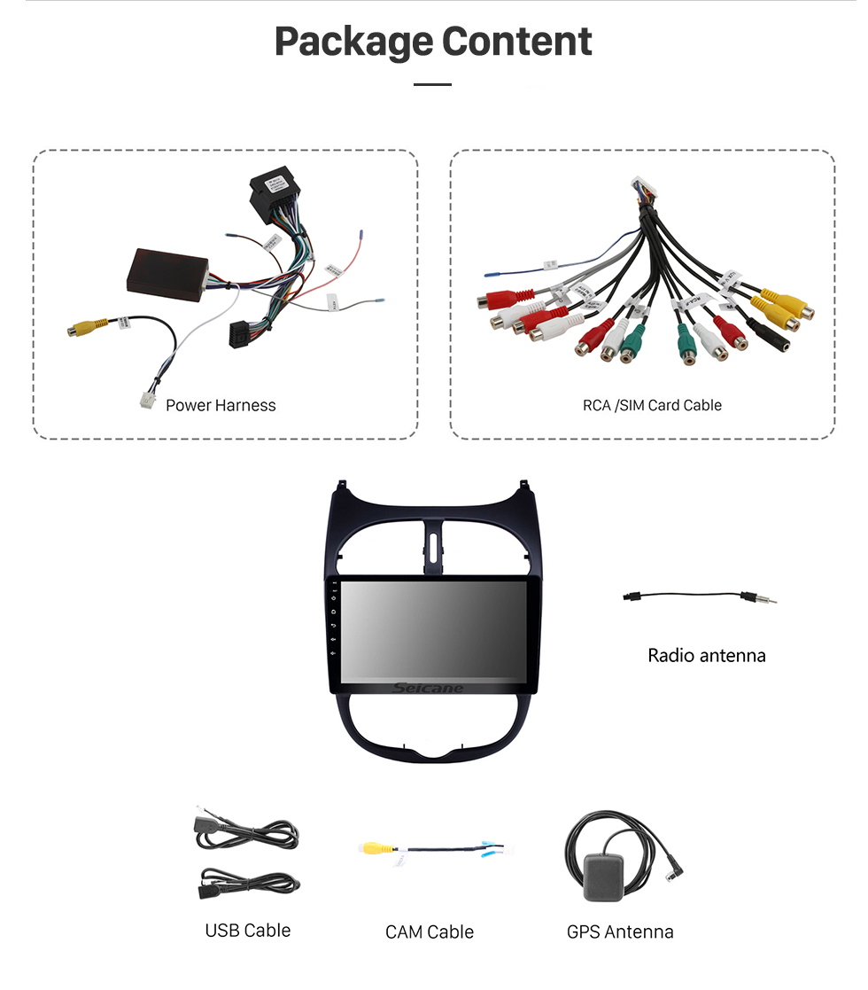 Seicane HD Touchscreen 9 inch Android 12.0 GPS Navigation Radio for 2000-2016 Peugeot 206 with Bluetooth AUX WIFI support Carplay TPMS DAB+