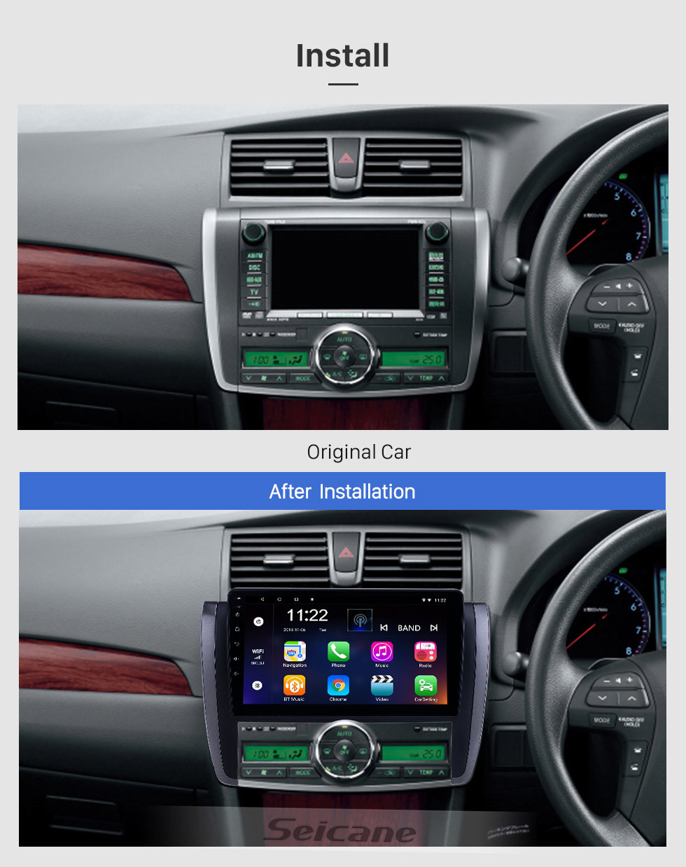 Seicane Android 10.0 Radio de navegación GPS con pantalla táctil HD de 9 pulgadas para Toyota Allion 2007-2015 con soporte Bluetooth USB AUX Carplay DVR SWC