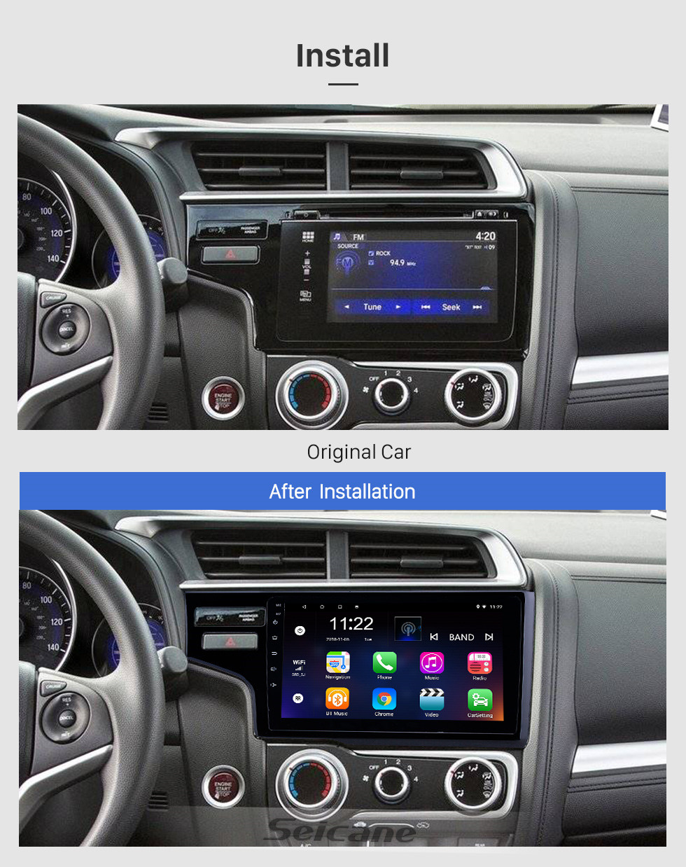 Seicane OEM 9 inch Android 10.0 Radio for 2013-2015 Honda Fit LHD Bluetooth HD Touchscreen GPS Navigation support Carplay Rear camera