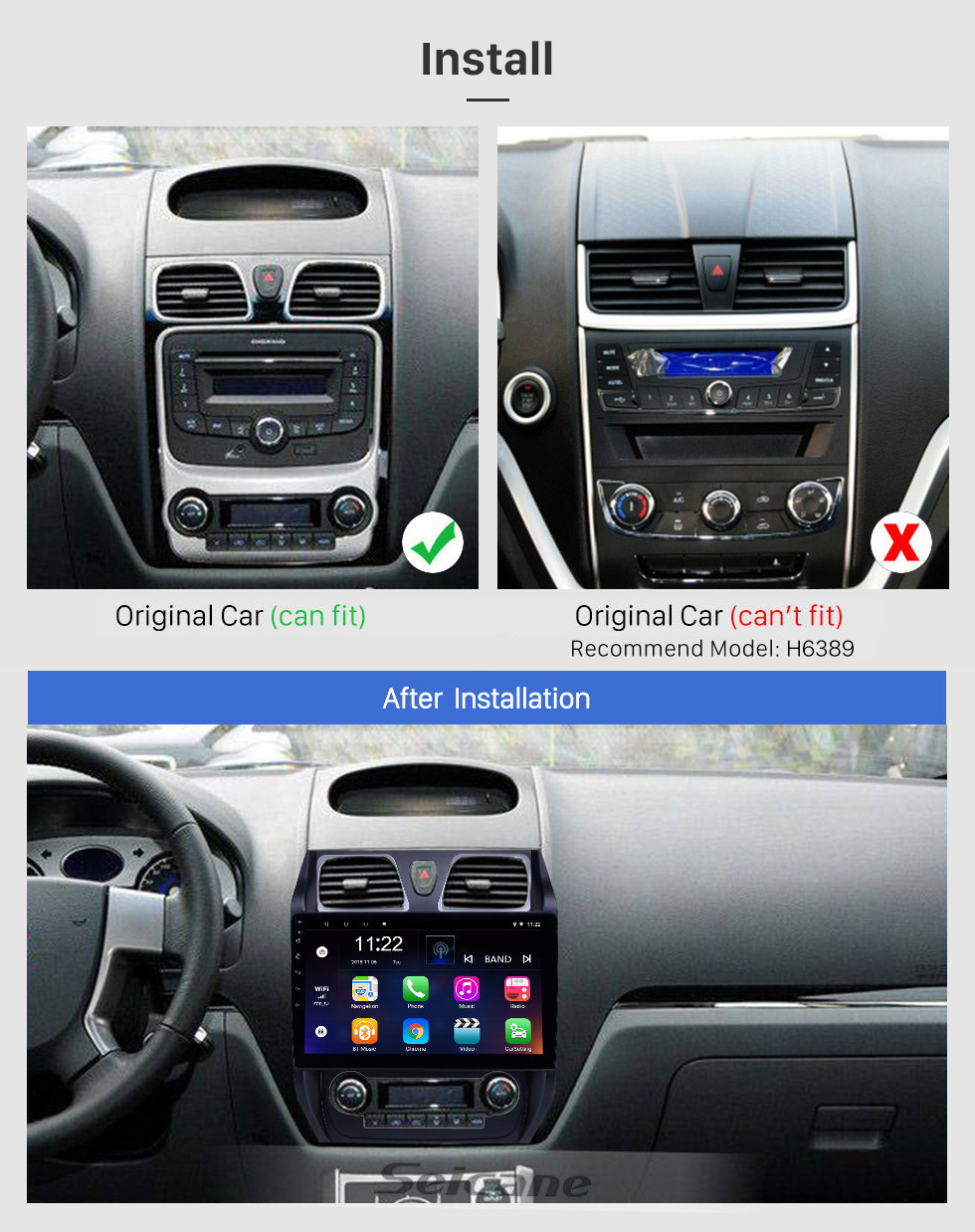 Seicane 10,1 pouces Android 10.0 Radio de navigation GPS pour 2012-2013 Geely Emgrand EC7 avec support tactile HD Bluetooth USB Carplay TPMS