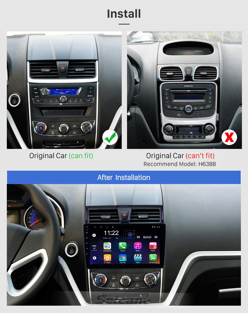 Seicane Android 10.0 9 polegadas HD Touchscreen GPS Rádio de Navegação para 2014-2016 Geely Emgrand EC7 com suporte Bluetooth AUX Carplay DVR SWC