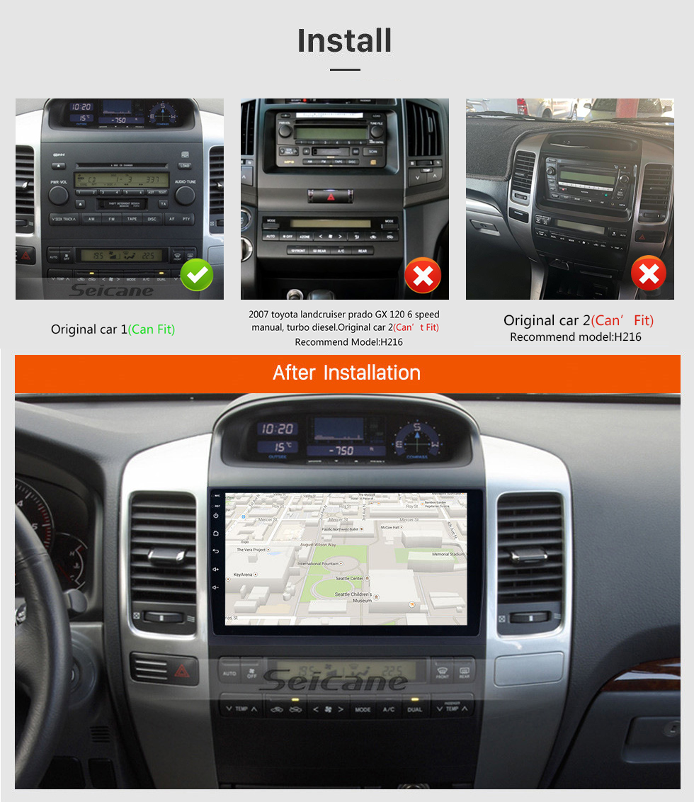 Seicane Android 13.0 2004 2005 2006 2007 2008 2009 Toyota Prado Lexus GX470 Radio GPS-Navigationssystem mit Bluetooth HD Touchscreen WIFI 1080P DVR Mirror Link Rückfahrkamera