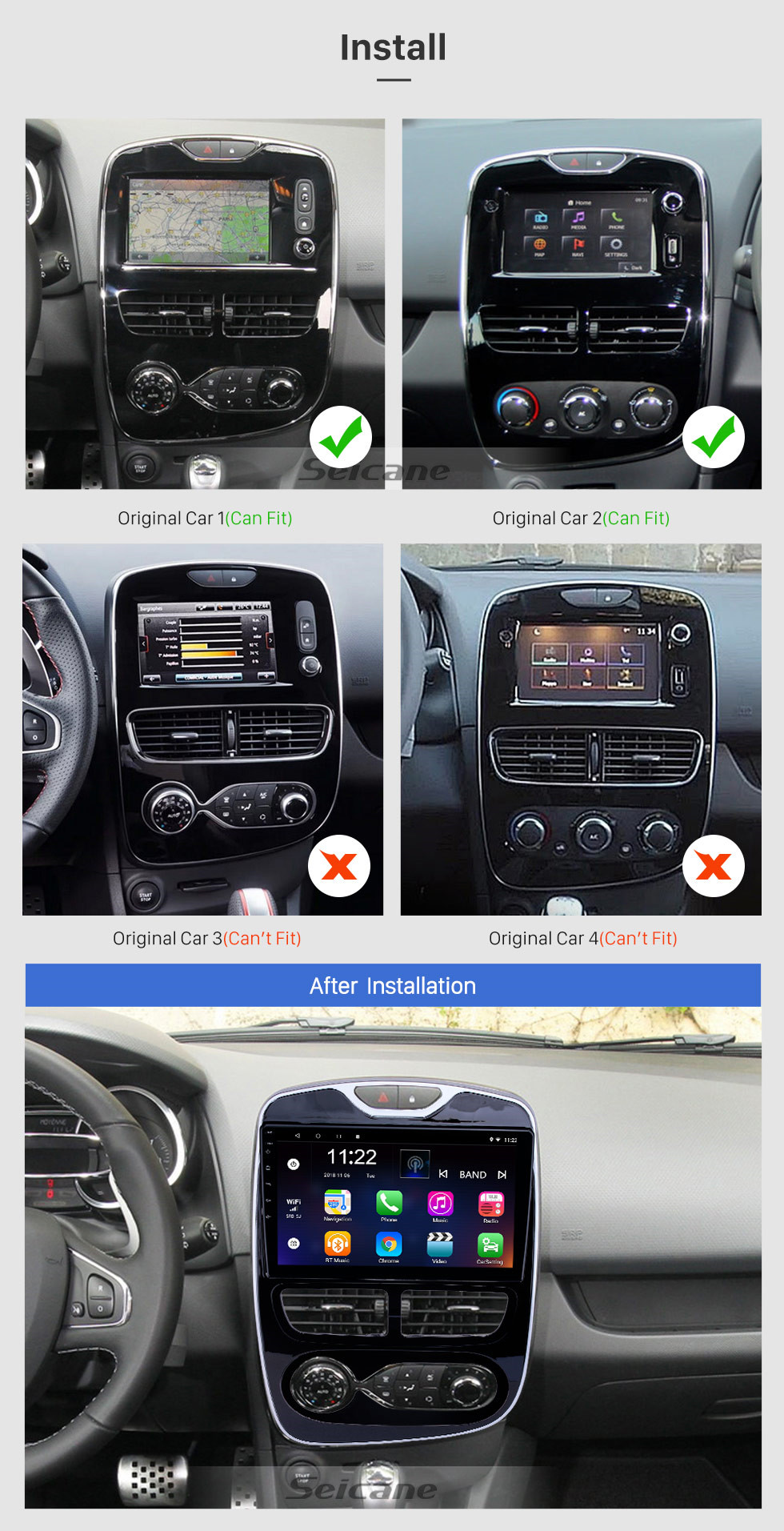Seicane 10,1 pouces Android 10.0 Autoradio de navigation GPS pour 2012-2016 Renault Clio numérique / analogique avec HD Ecran tactile Bluetooth Soutien Carplay OBD2 Seicane 10,1 pouces Android 10.0 Autoradio de navigation GPS pour 2012-2016 Renault Clio numérique / analogique avec HD Ecran tactile Bluetooth Soutien Carplay OBD2