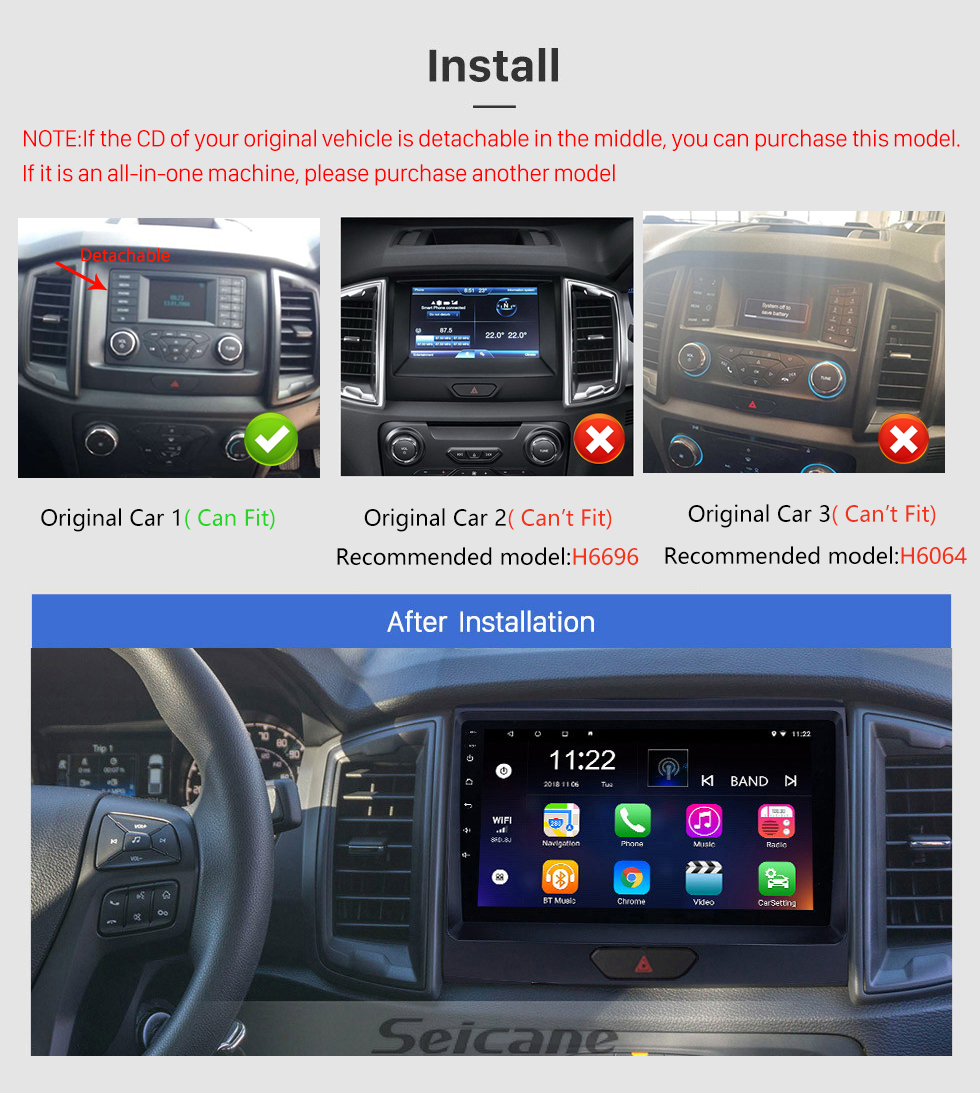 Seicane Android 10.0 9-дюймовый HD-сенсорный экран GPS-навигатор для Ford Ranger 2018 года с поддержкой Bluetooth USB AUX Carplay DVR SWC