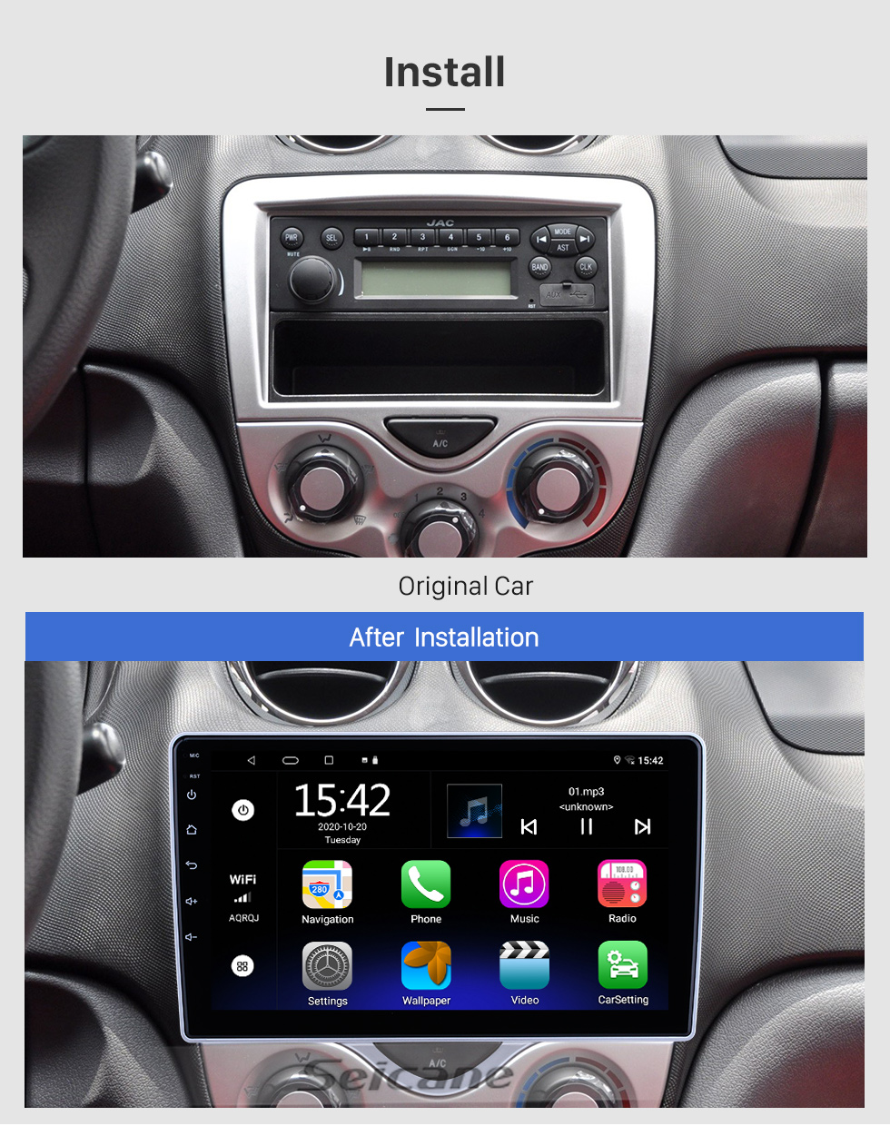Seicane Para JAC Ruifeng 2011 Radio Android 10.0 HD Pantalla táctil Sistema de navegación GPS de 10.1 pulgadas con soporte WIFI Bluetooth Carplay DVR