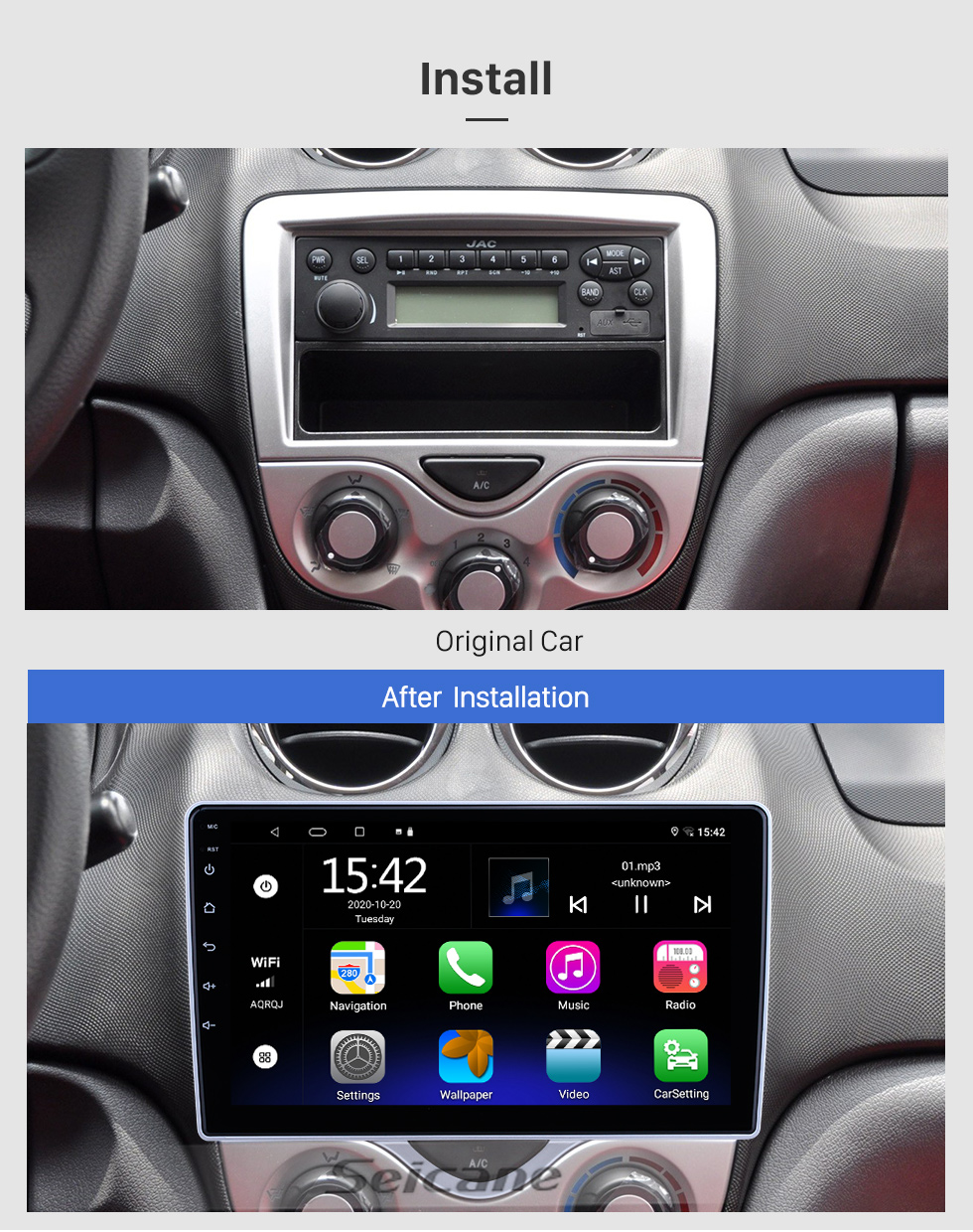 Seicane Für JAC Ruifeng 2011 Radio Android 10.0 HD Touchscreen 10,1 Zoll GPS-Navigationssystem mit WIFI Bluetooth-Unterstützung Carplay DVR