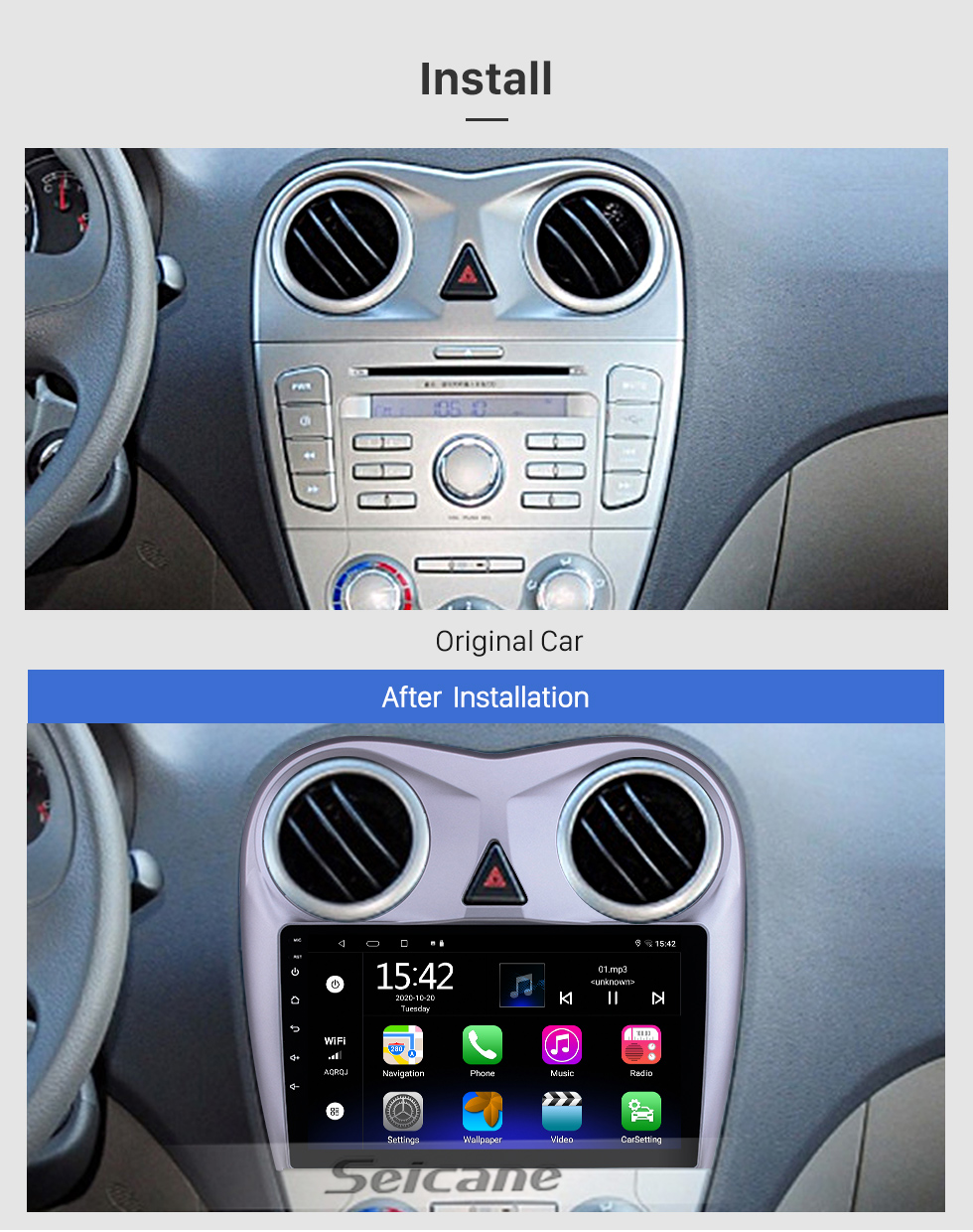 Seicane 9 pouces Android 10.0 pour JAC Tongyue RS Hatchback 2010-2012 Radio Système de navigation GPS avec écran tactile HD Prise en charge Bluetooth Carplay OBD2 Seicane 9 pouces Android 10.0 pour JAC Tongyue RS Hatchback 2010-2012 Radio Système de navigation GPS avec écran tactile HD Prise en charge Bluetooth Carplay OBD2