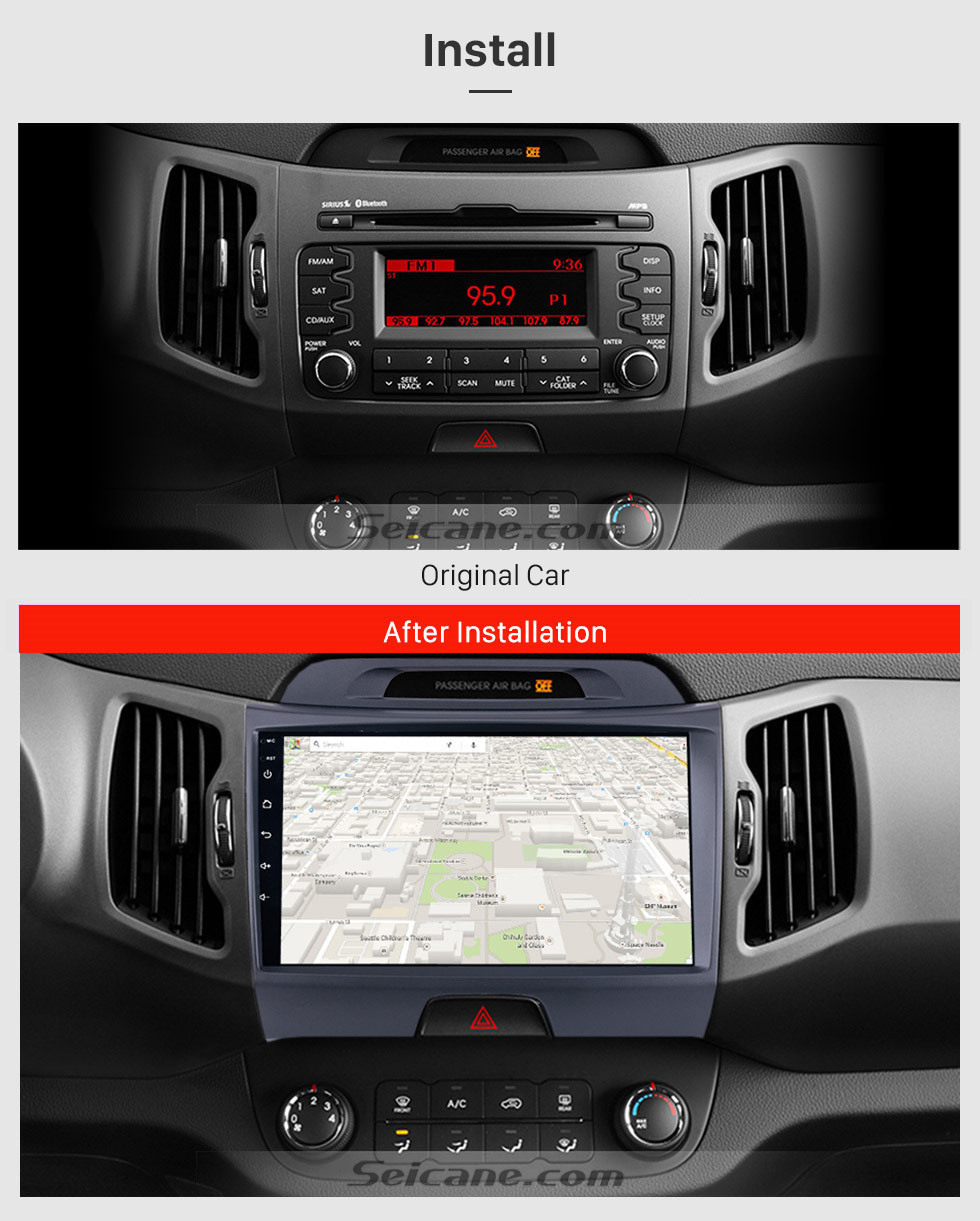 Seicane Radio de pantalla táctil HD 1024 * 600 de 9 pulgadas para 2010-2015 KIA Sportage Android 10.0 con sistema de audio de navegación GPS Bluetooth Música USB Aux WIFI 1080P TV Enlace espejo DVR