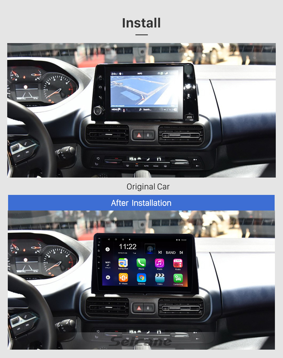 Seicane 10.1 inch Android 10.0 for 2019 Peugeot Rifter Radio GPS Navigation System With HD Touchscreen USB Bluetooth support DAB+ Carplay