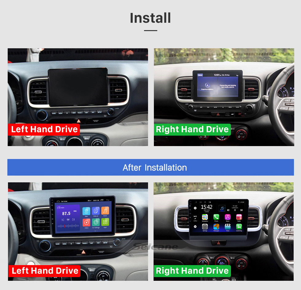 Seicane 10.1 inch Android 10.0 GPS Navigation Radio for 2019 Hyundai Venue RHD With HD Touchscreen Bluetooth support Carplay TPMS