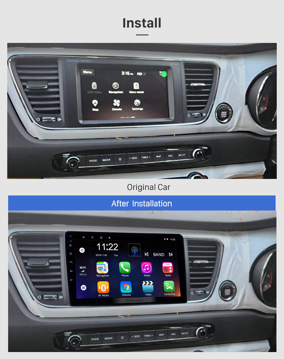 Seicane OEM 9 pulgadas Android 12.0 Radio para 2010-2019 Kia Carnival con WIFI Bluetooth HD Pantalla táctil Soporte de navegación GPS DVR Carplay