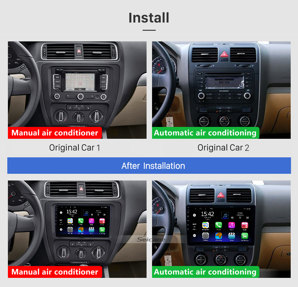 Seicane 10,1 pouces Android 10.0 Radio de navigation GPS pour 2006-2010 VW Volkswagen Sagitar Auto A / C avec prise en charge Bluetooth à écran tactile HD Carplay TPMS