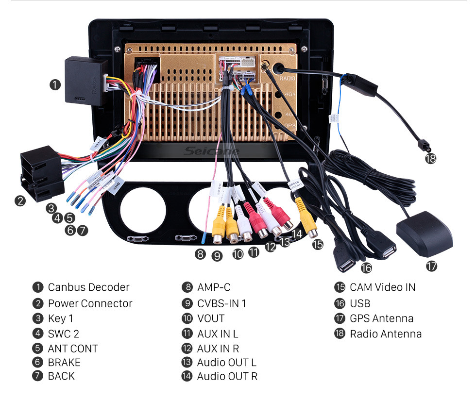 Seicane 10,1 pouces Android 10.0 Radio de navigation GPS pour 2006-2010 VW Volkswagen Sagitar Auto A / C avec prise en charge Bluetooth à écran tactile HD Carplay TPMS