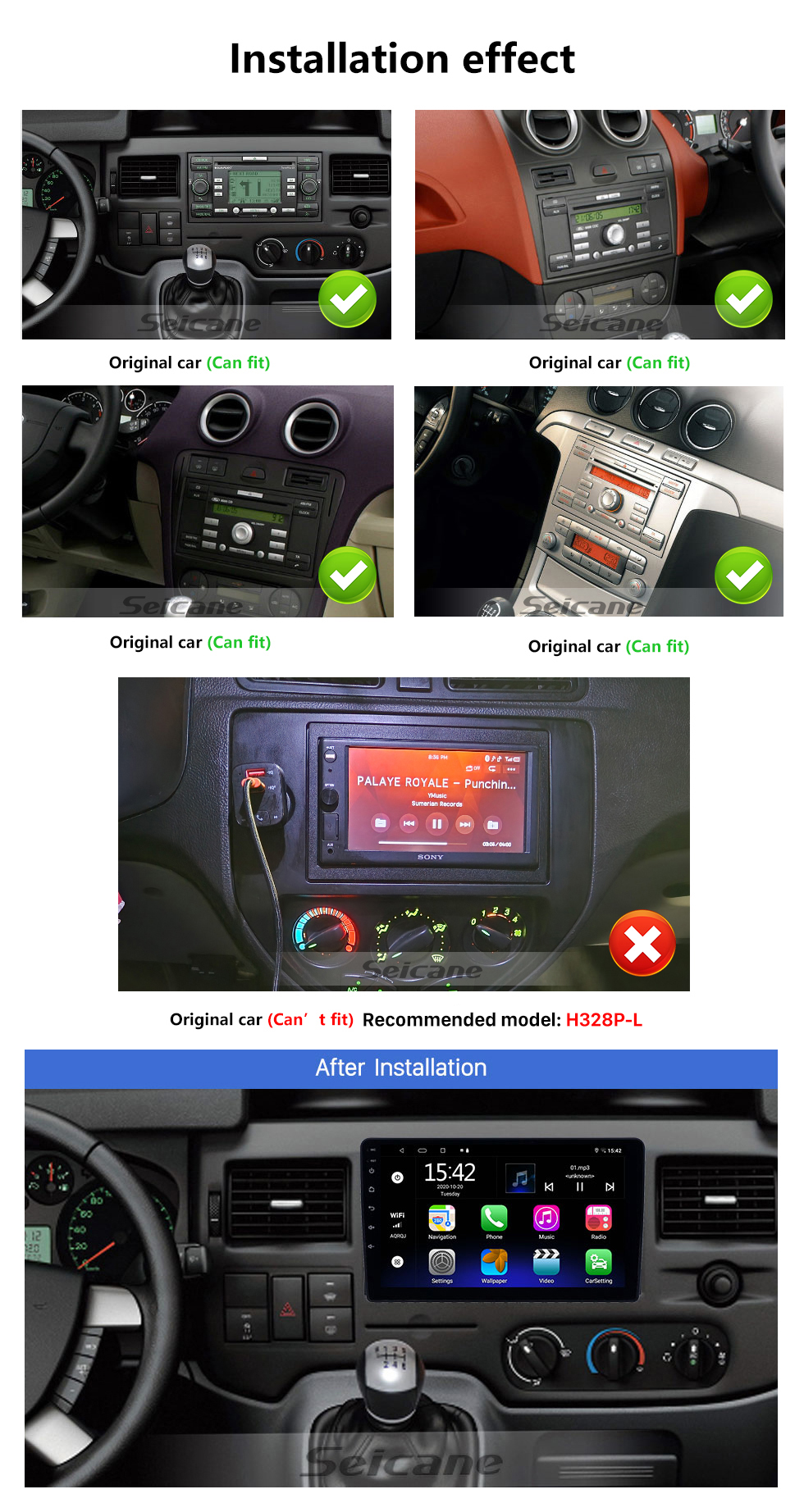 Seicane para Ford Focus II C-Max S-Max Fusion Transit Galaxy Kuga 2006-2011 Android 13.0 HD Touchscreen de 9 polegadas AUX Bluetooth WIFI USB Navegação GPS Suporte a rádio DVR Carplay