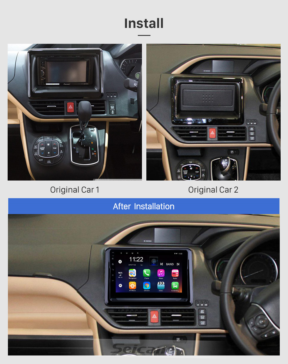 Seicane OEM 9 pulgadas Android 10.0 Radio para 2014 Toyota Noah con Bluetooth WIFI HD Pantalla táctil Soporte de navegación GPS DVR Carplay DAB +