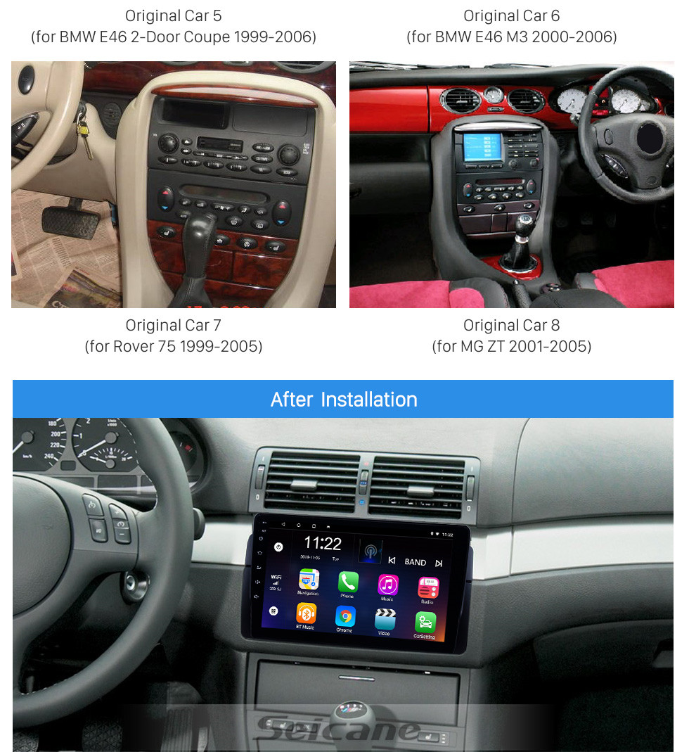 Seicane 9 pouces Radio HD écran tactile Android 10.0 pour 1998-2006 BMW Série 3 X35 E46 Système de navigation GPS avec WIFI Bluetooth USB Lien miroir Rétroviseur AUX