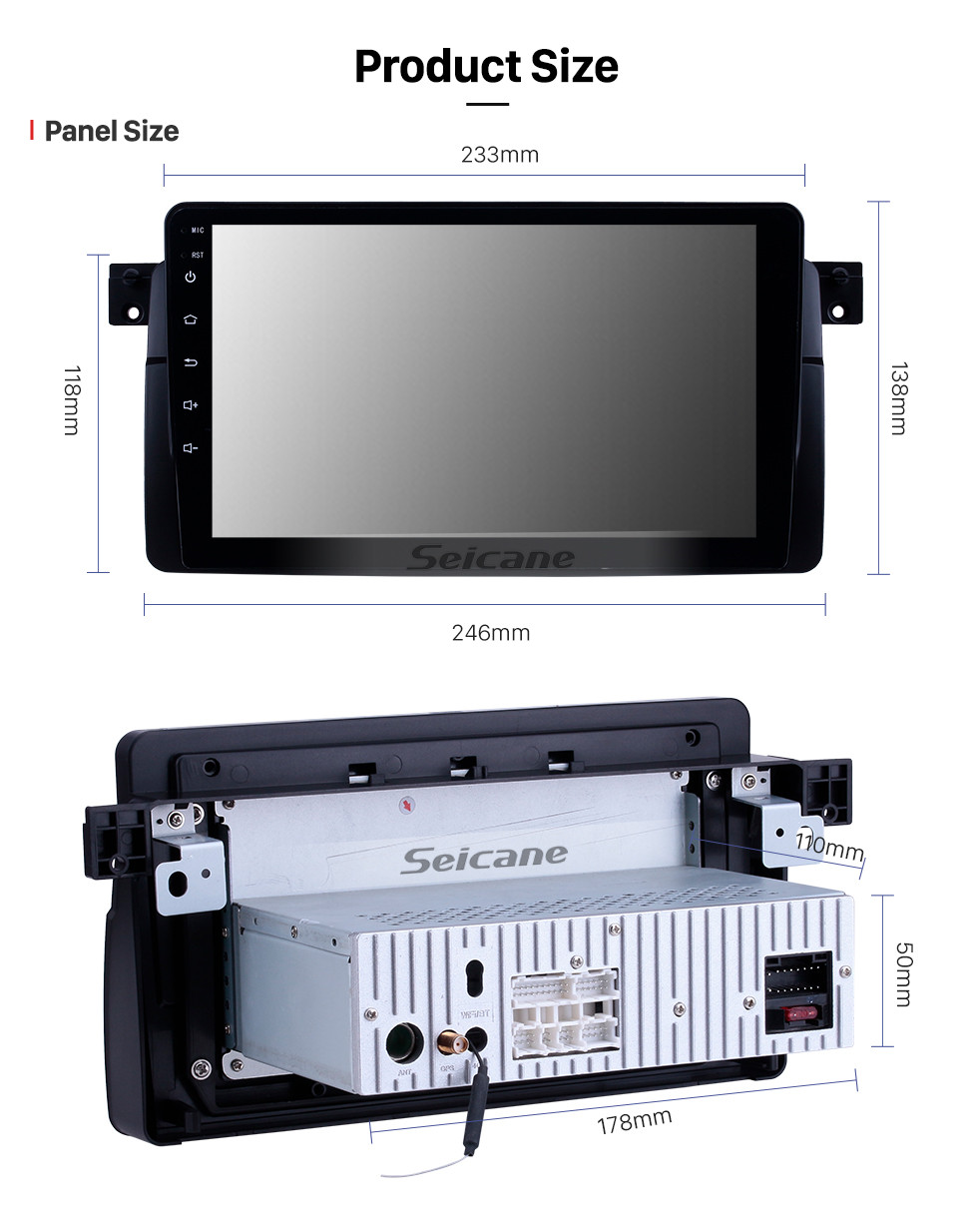 Seicane 9-дюймовый радио HD с сенсорным экраном Android 10.0 для BMW 3 серии X35 E46 1998-2006 гг. GPS-навигационная система с WIFI Bluetooth USB Зеркальная связь заднего вида AUX